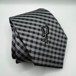 San Antonio Spurs NBA Mens Gingham Check Necktie Silver Black #5974 Designer Tie